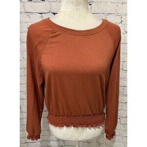 Heart Hips Smocked Waist And Cuffs Long Sleeve Tee Copper Size Large